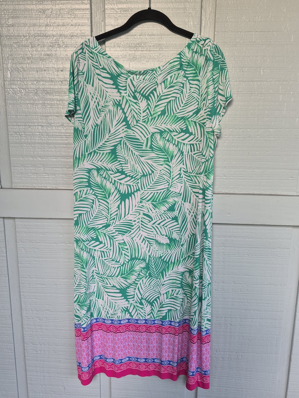 Pappagallo Pink And White Palm Print Knee LengthDress with Pink Border XL
